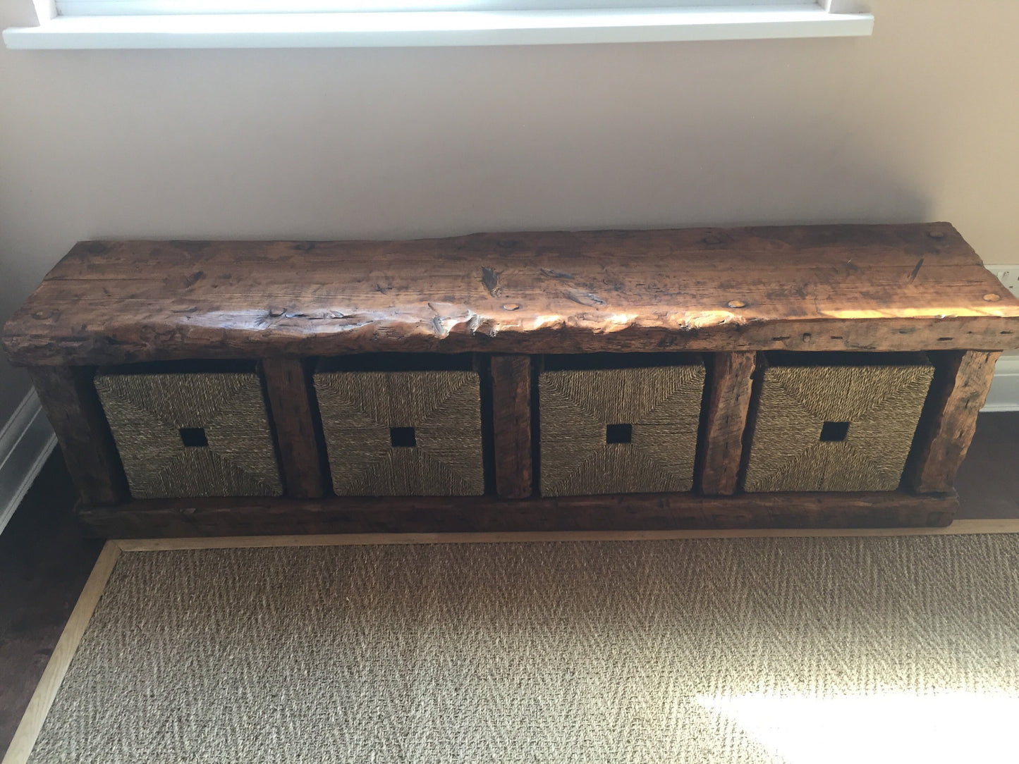 Handmade rustic tv unit with storage. Made from old french wood!