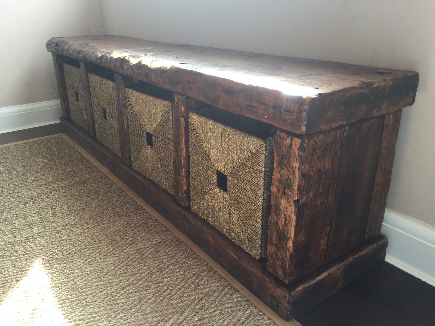 Handmade rustic tv unit with storage. Made from old french wood!