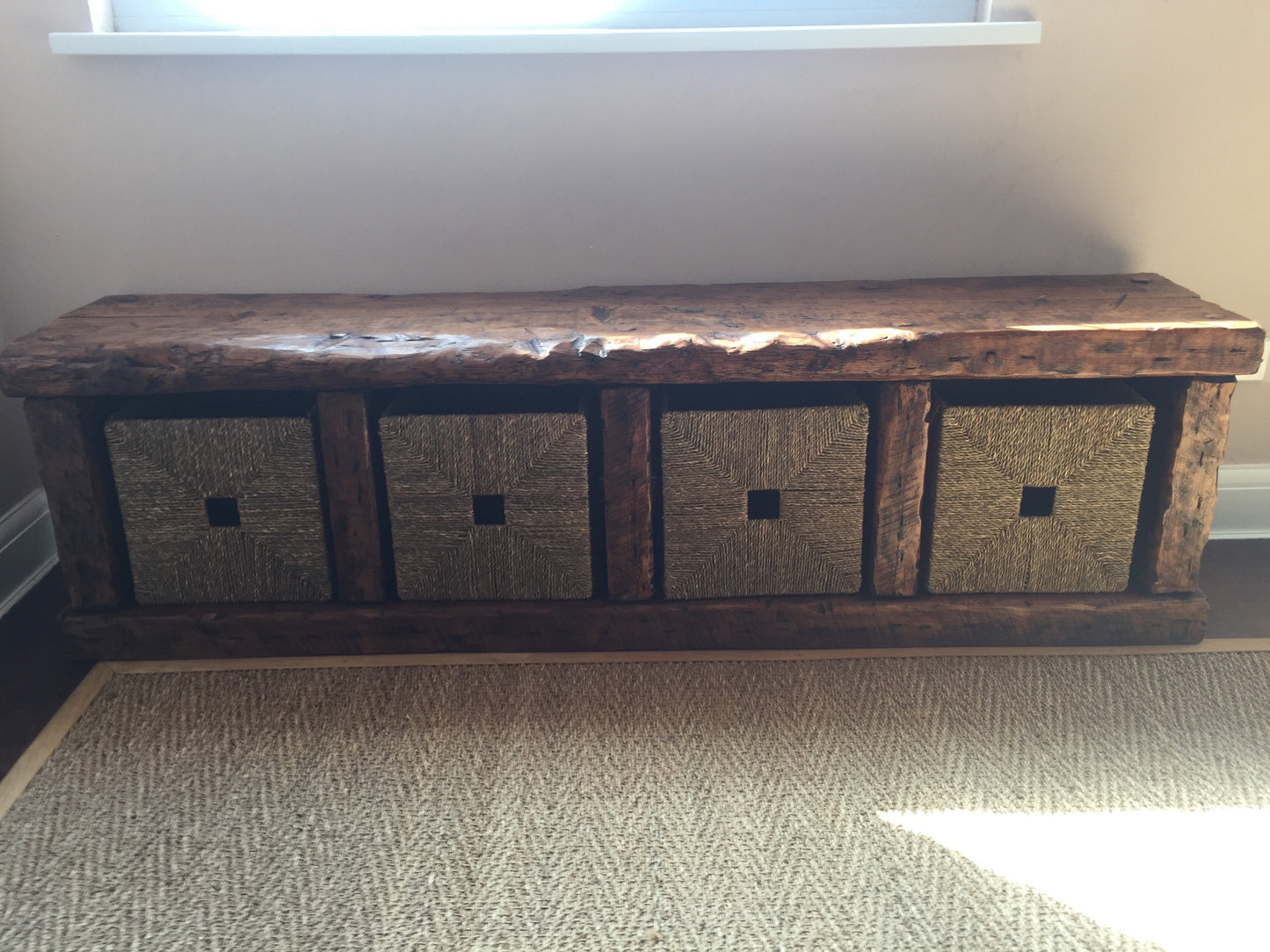 Handmade rustic tv unit with storage. Made from old french wood!