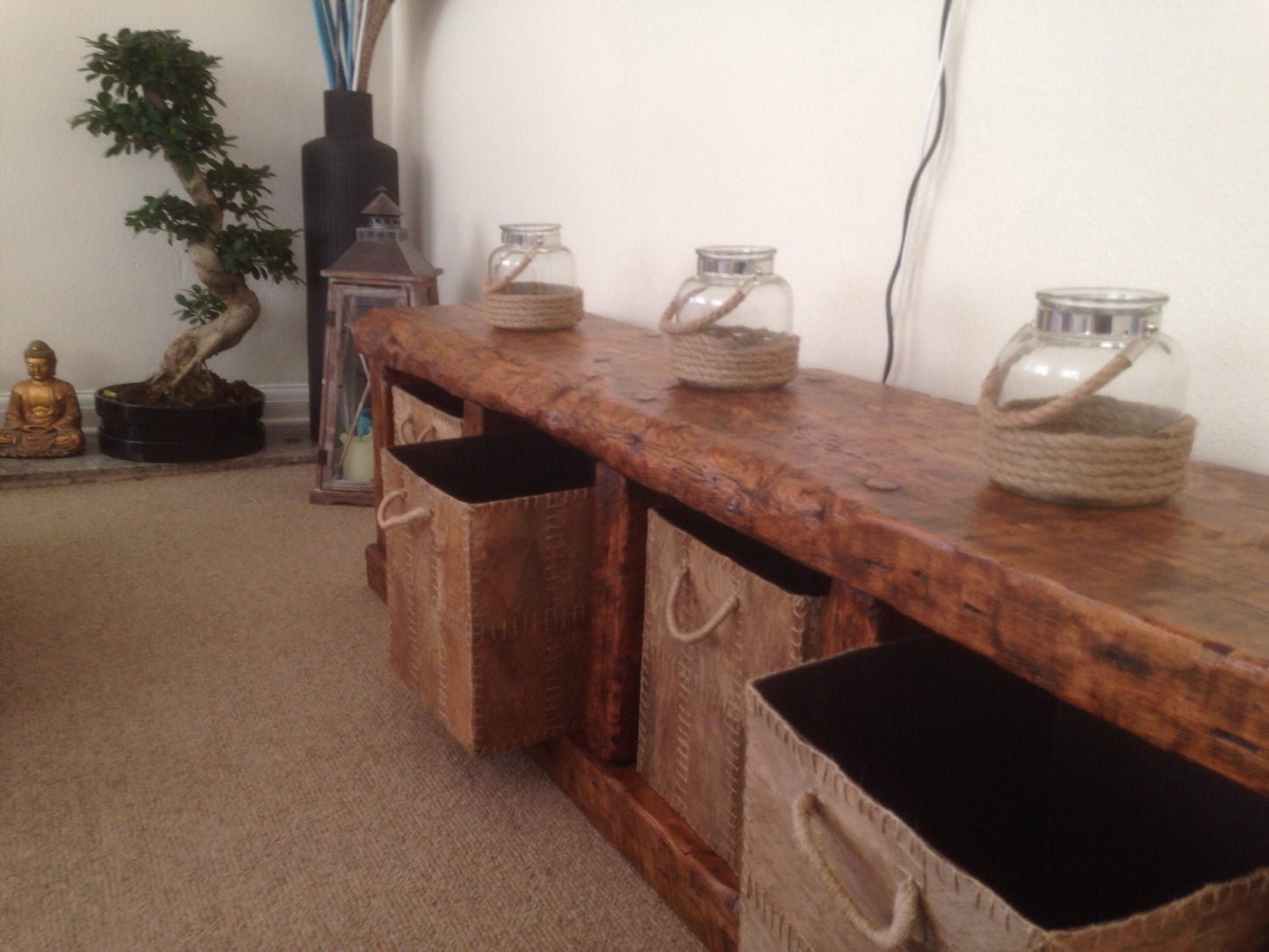 Handmade rustic tv unit with storage. Made from old french wood!