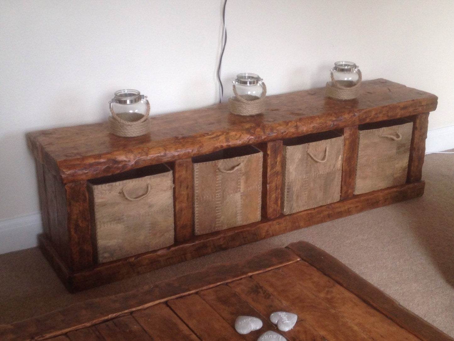 Handmade rustic tv unit with storage. Made from old french wood!