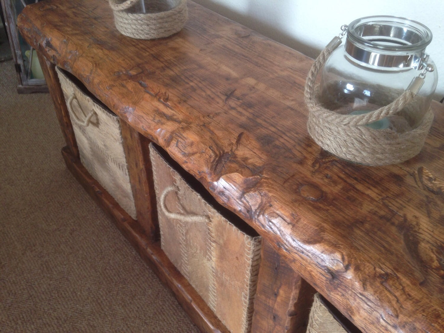 Handmade rustic tv unit with storage. Made from old french wood!
