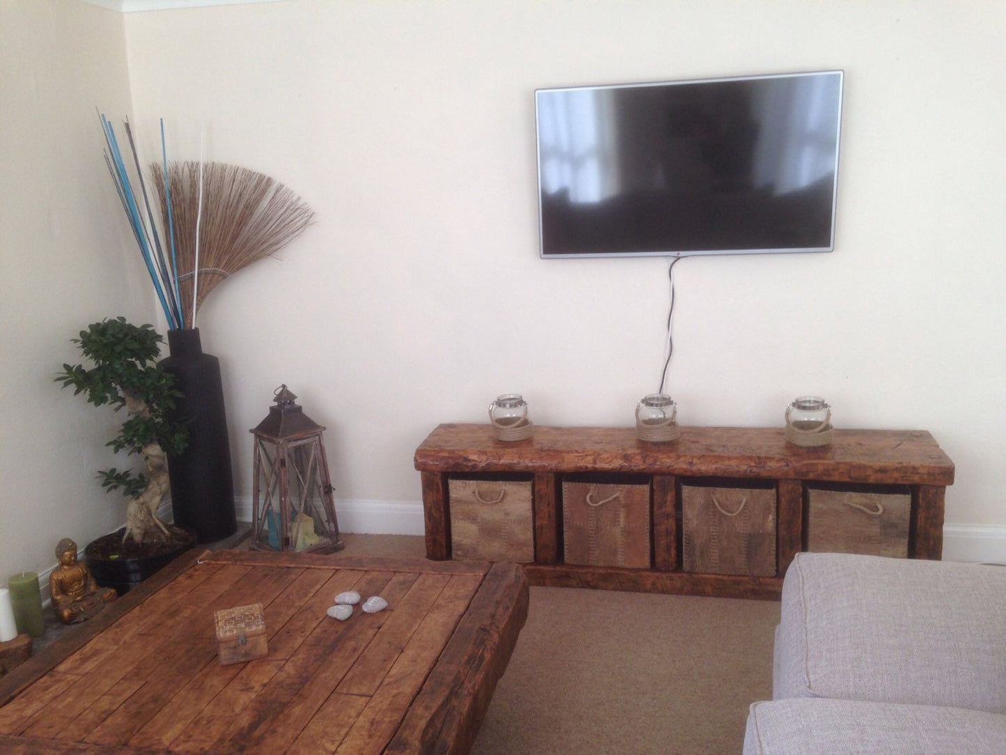 Handmade rustic tv unit with storage. Made from old french wood!