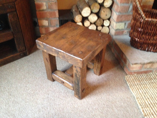 Stool side table made from reclaimed oak