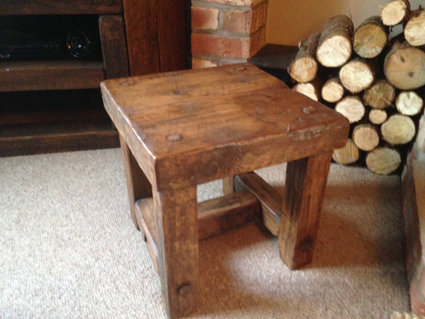 Stool side table made from reclaimed oak