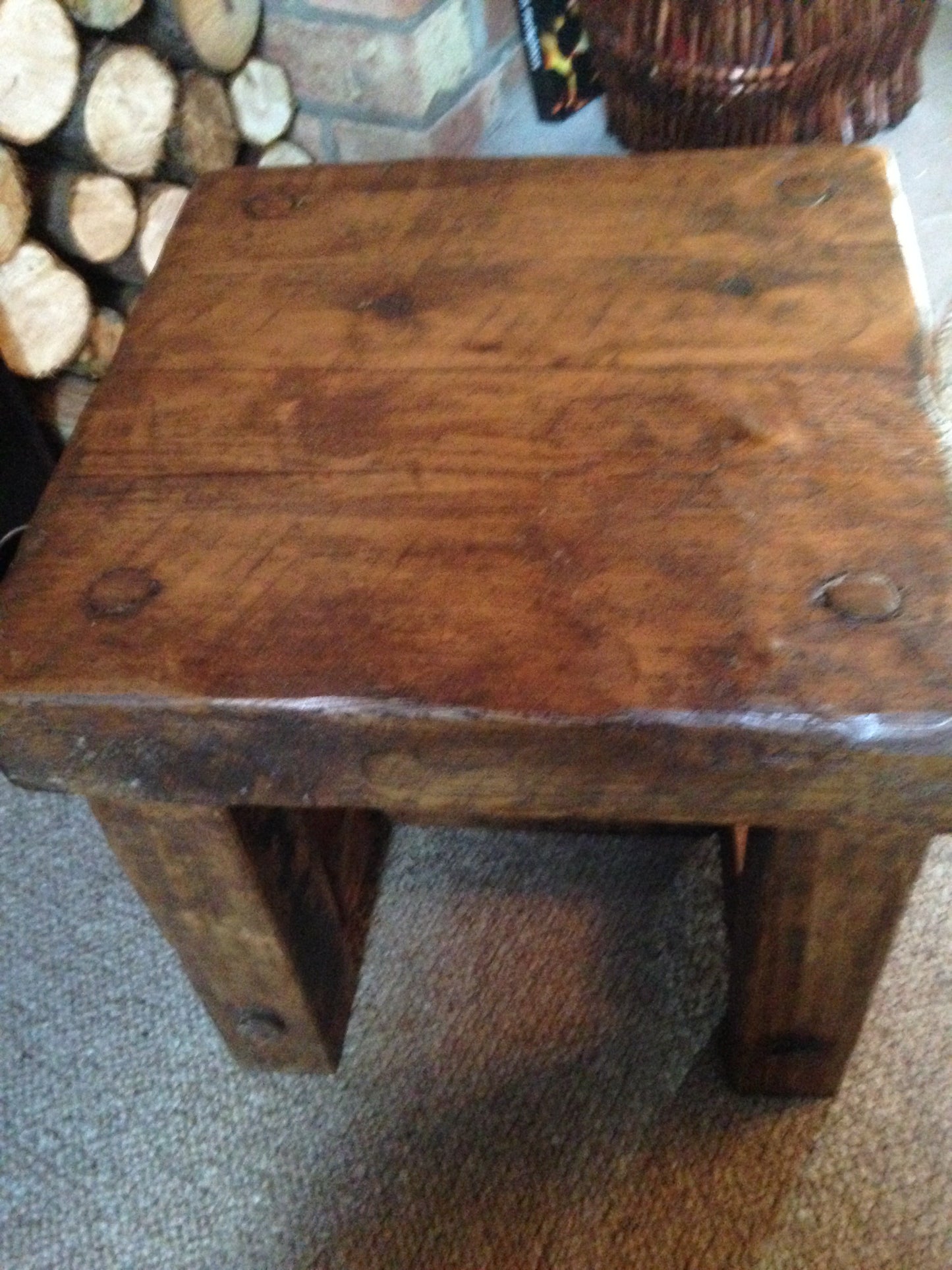 Stool side table made from reclaimed oak