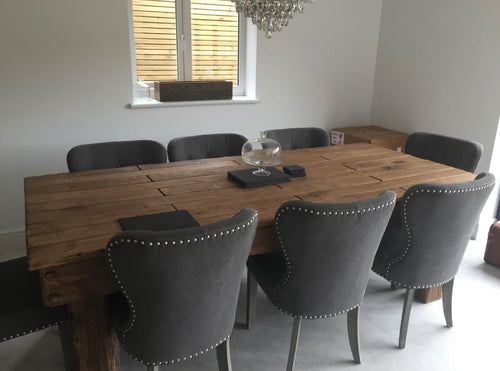 8 seating table set with grey chairs