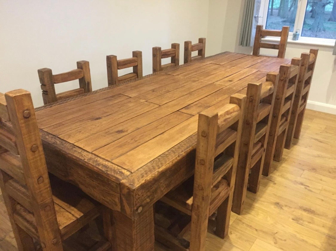 10 seating chunky rustic dining table set