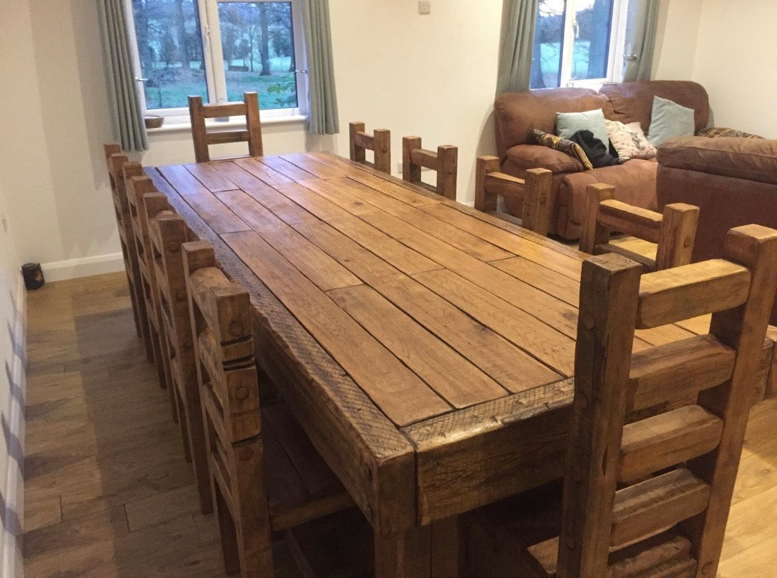 10 seating chunky rustic dining table set