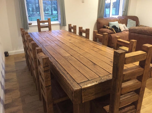 10 seating chunky rustic dining table set