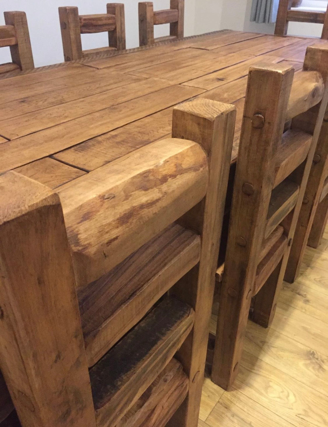 10 seating chunky rustic dining table set
