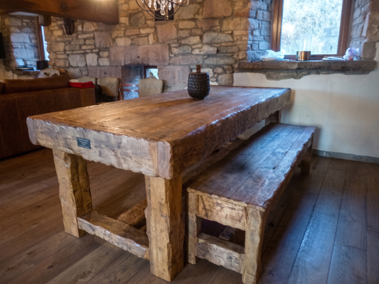 Chunky dining table made from old french oak