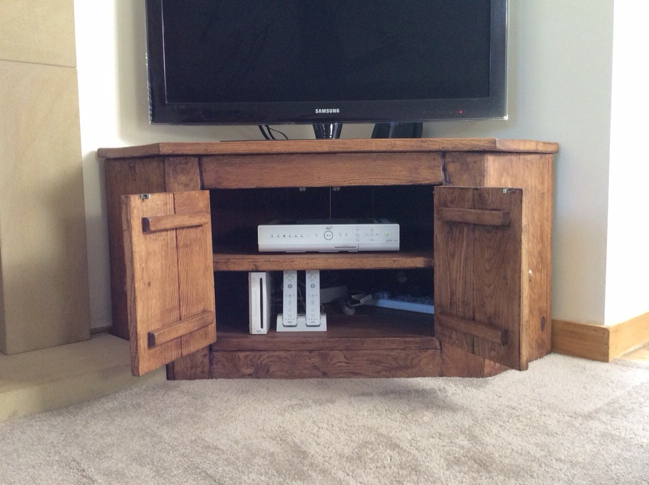 Rustic Corner tv unit made from reclaimed french oak!