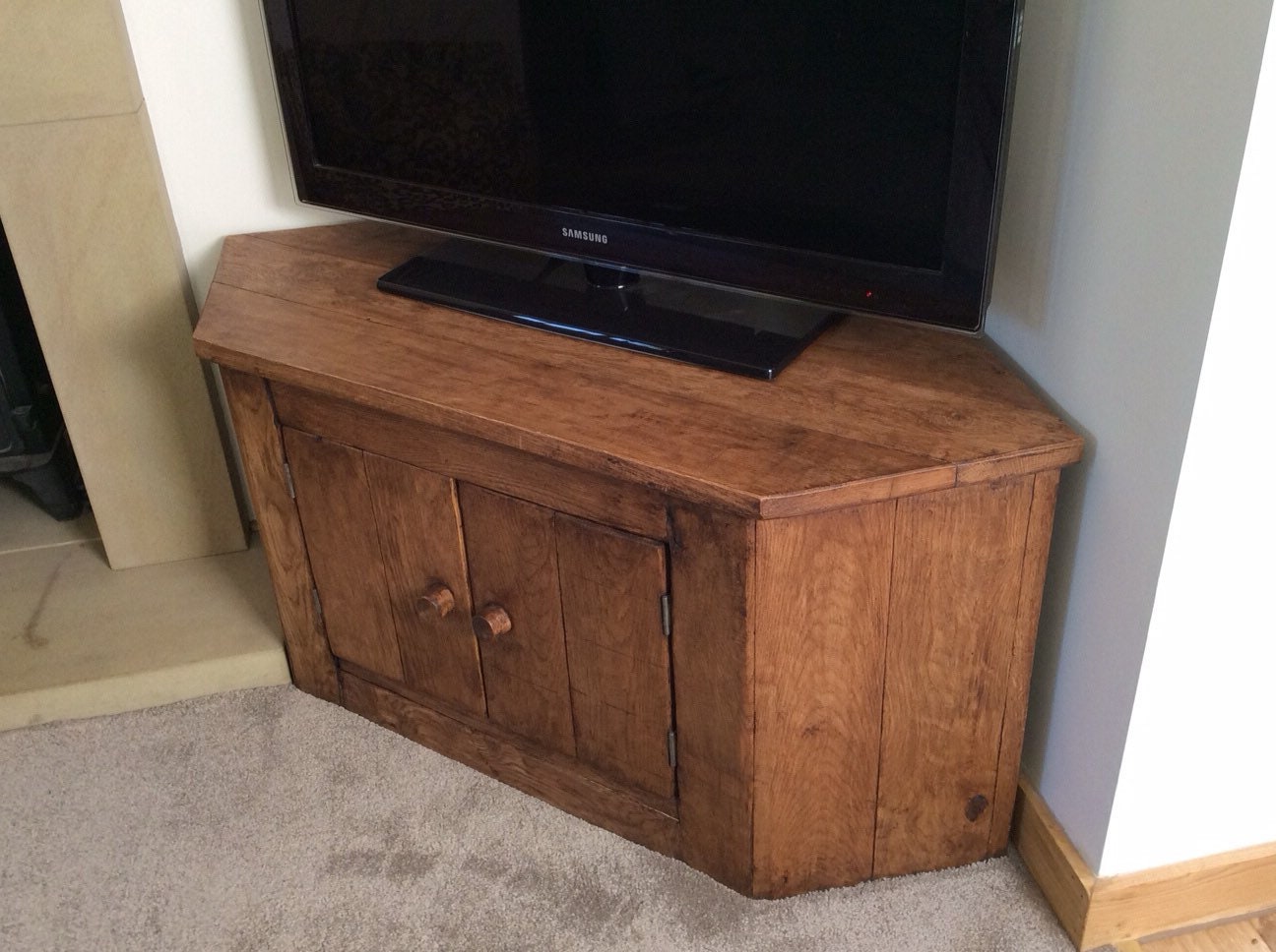 Rustic Reclaimed French Oak Corner TV Unit