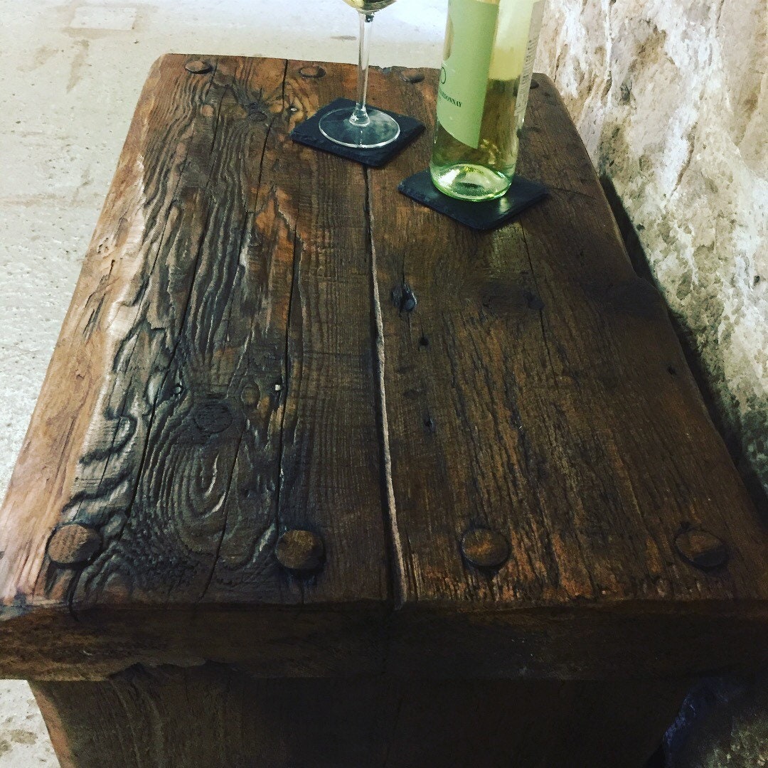 Handmade coffee table, side table made from old french wood