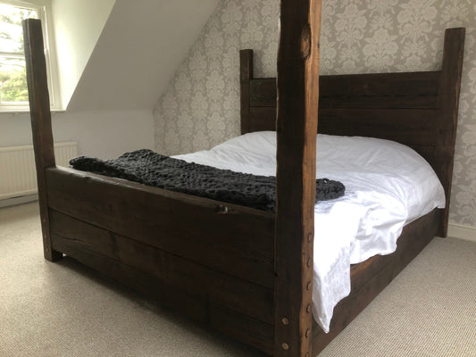 chunky rustic bed handmade from reclaimed wood