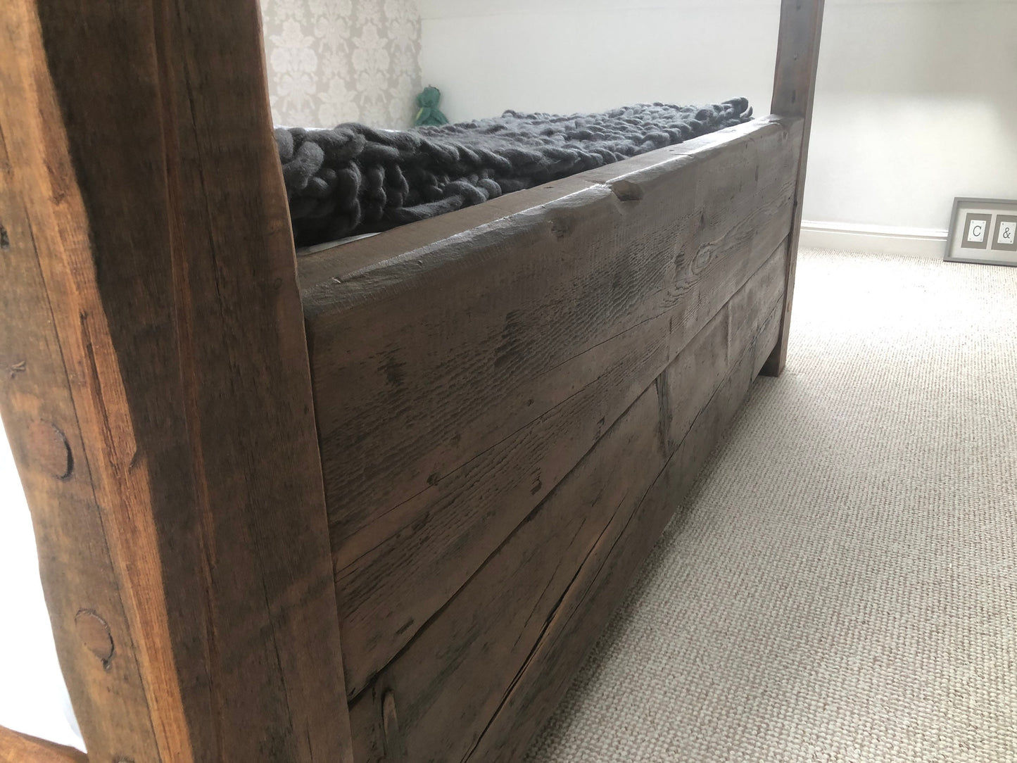 chunky rustic bed handmade from reclaimed wood