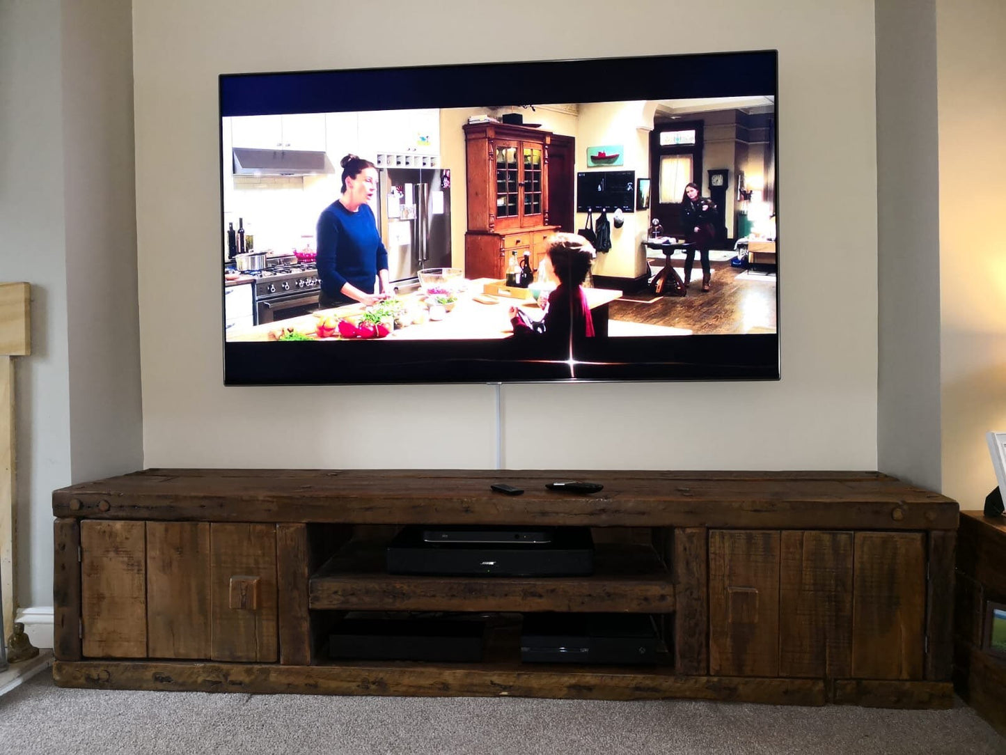 Handmade French oak tv unit