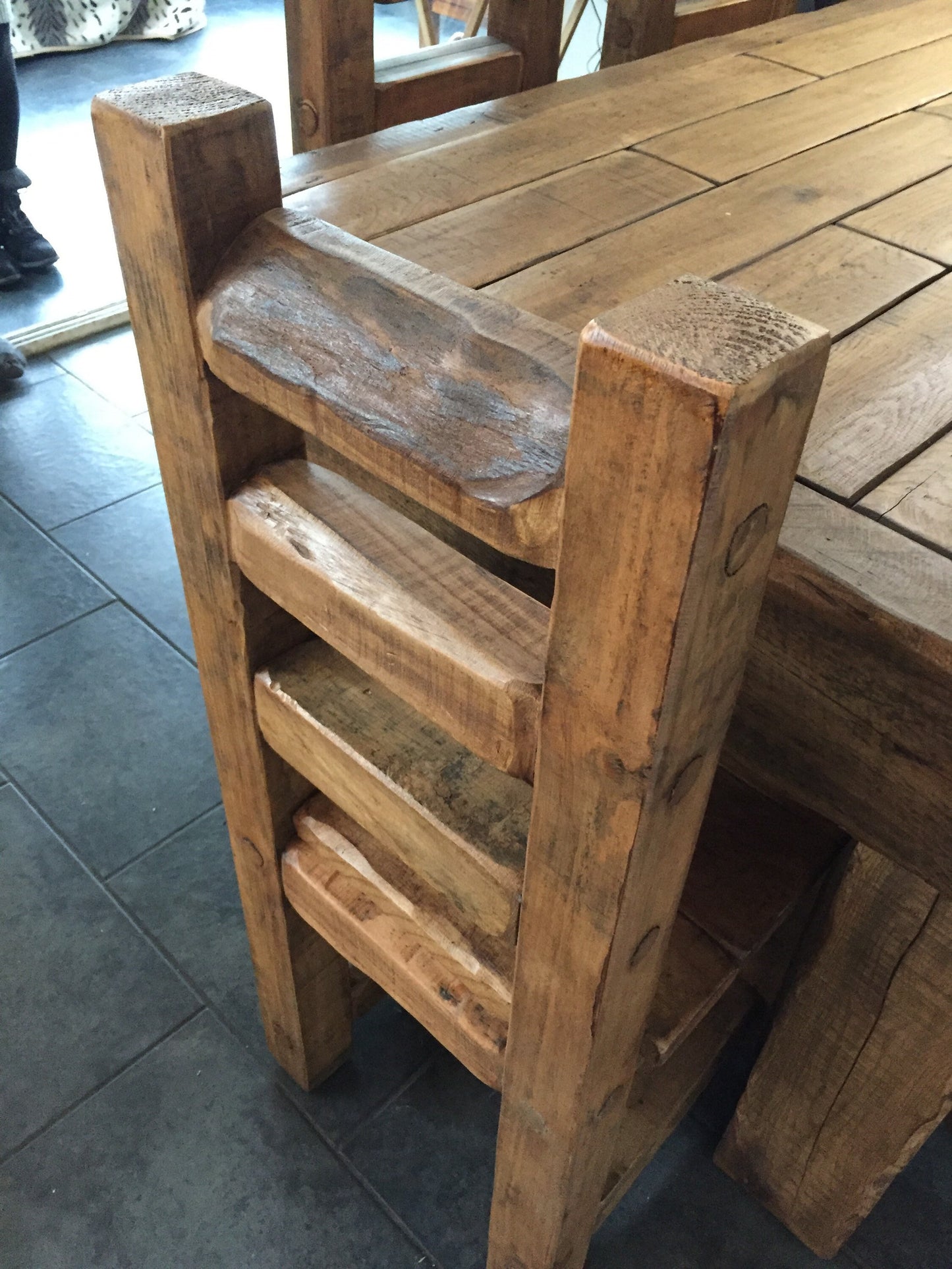 Chunky French oak dining table set