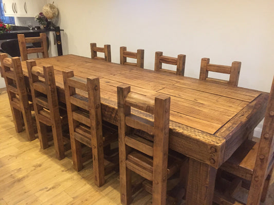 Chunky French oak dining table set