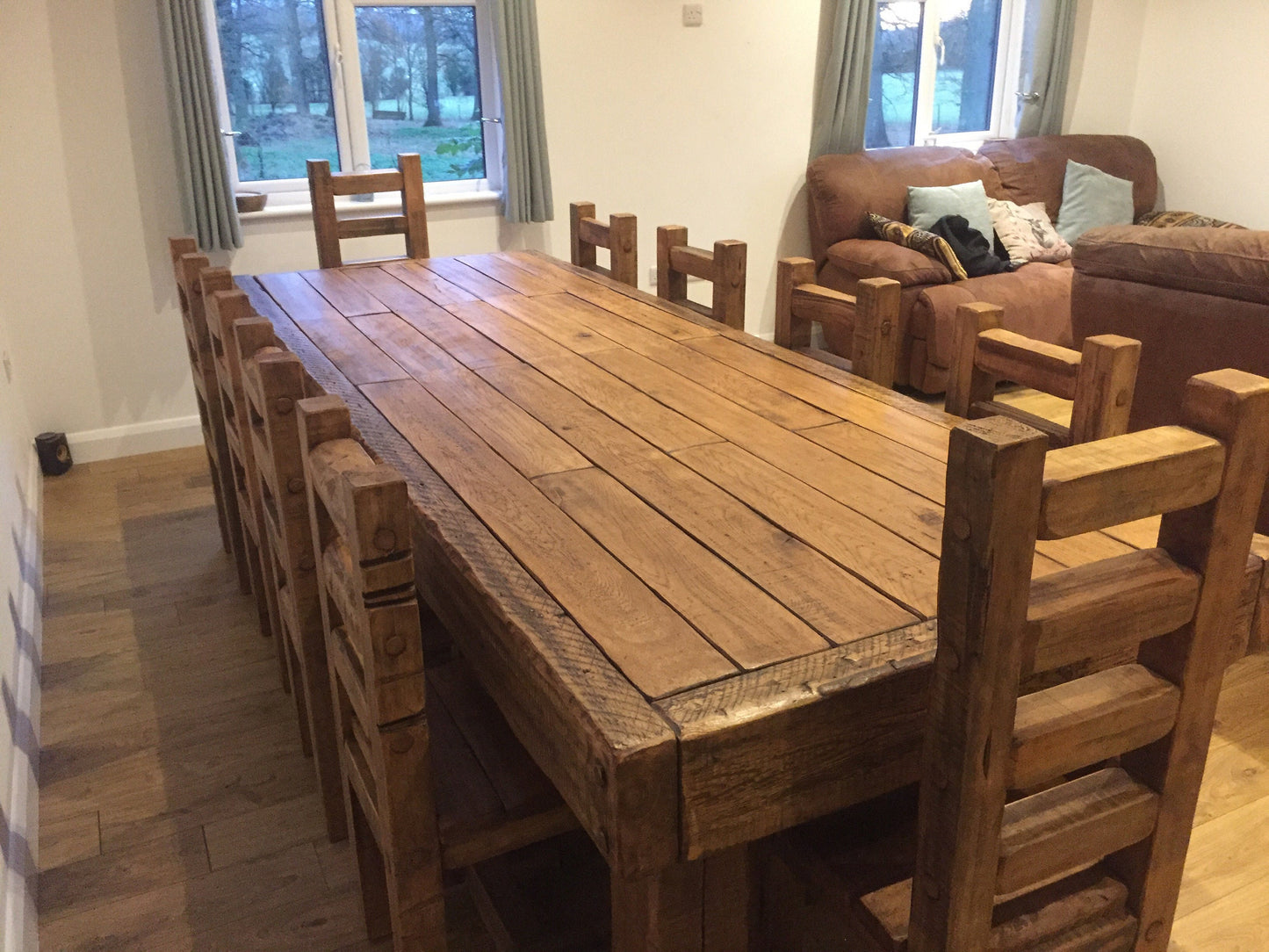 Chunky French oak dining table set