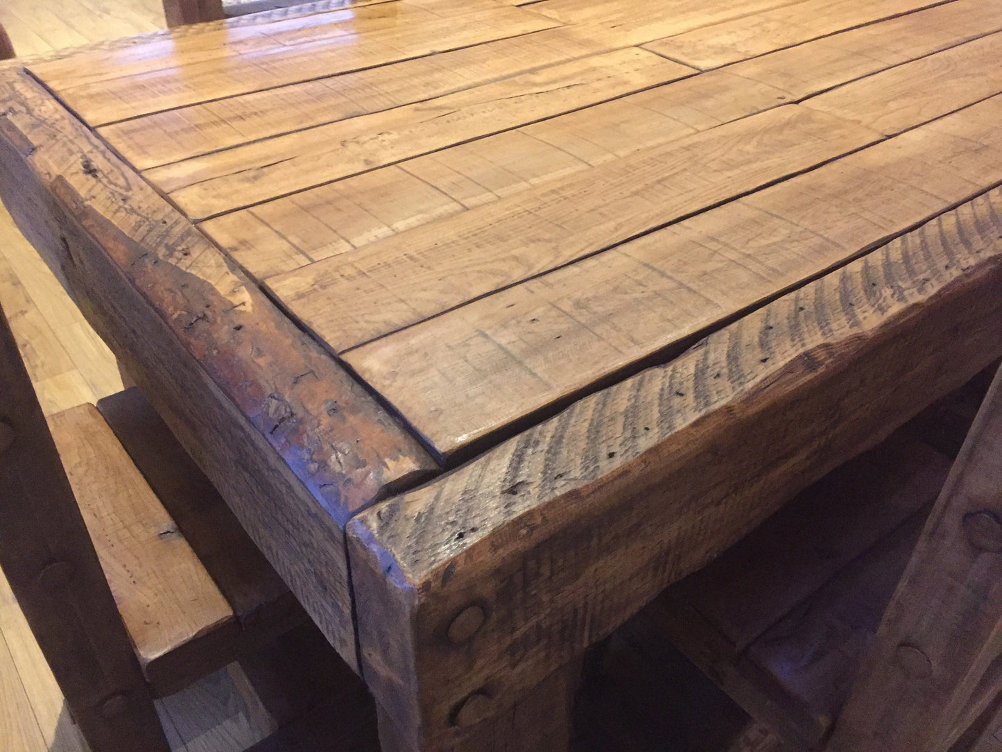 Chunky French oak dining table set