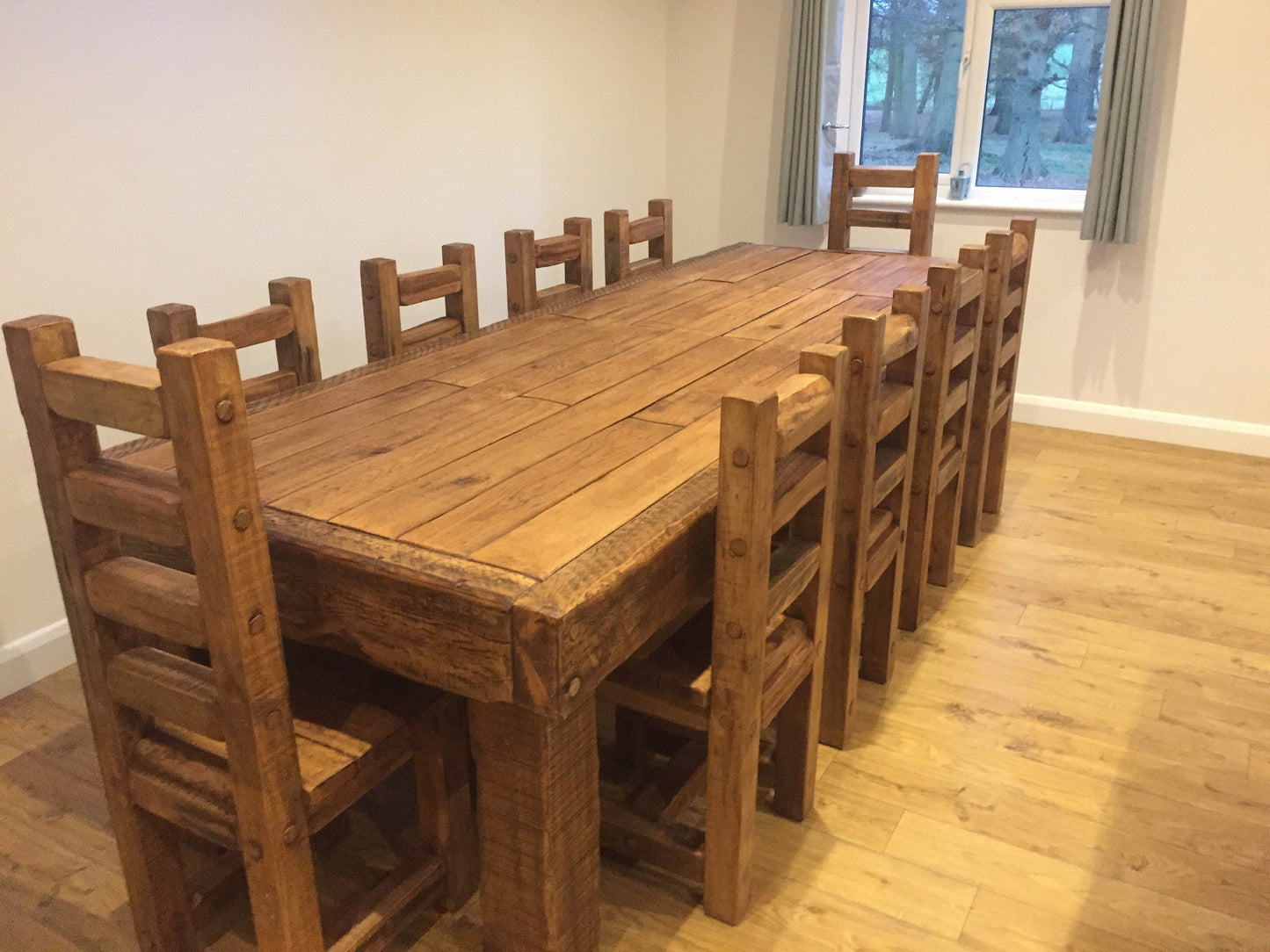 Chunky French oak dining table set