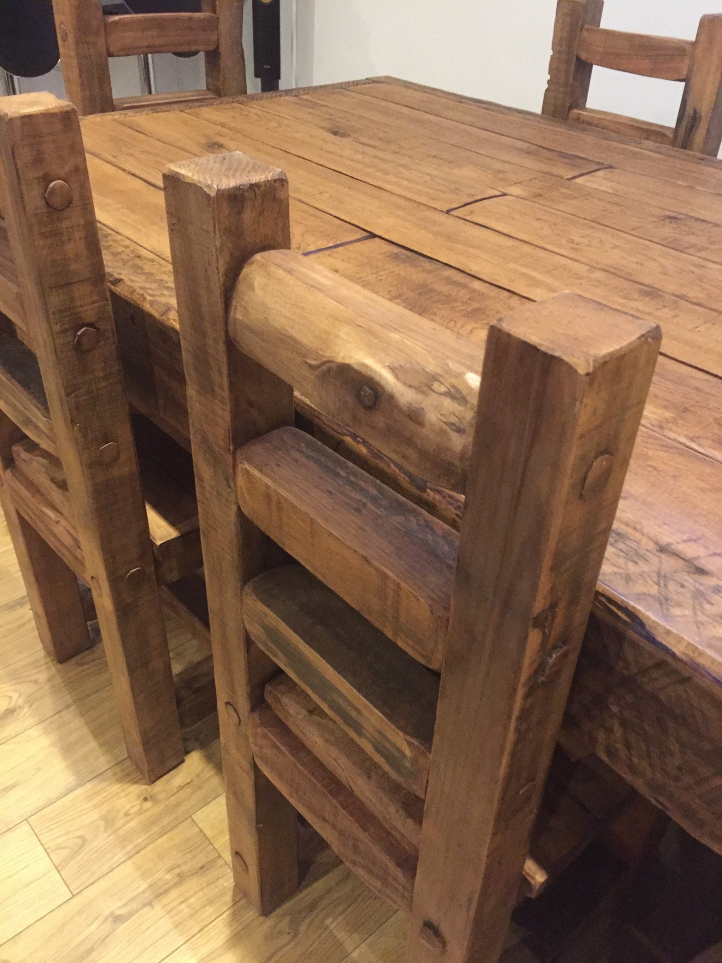 Chunky French oak dining table set