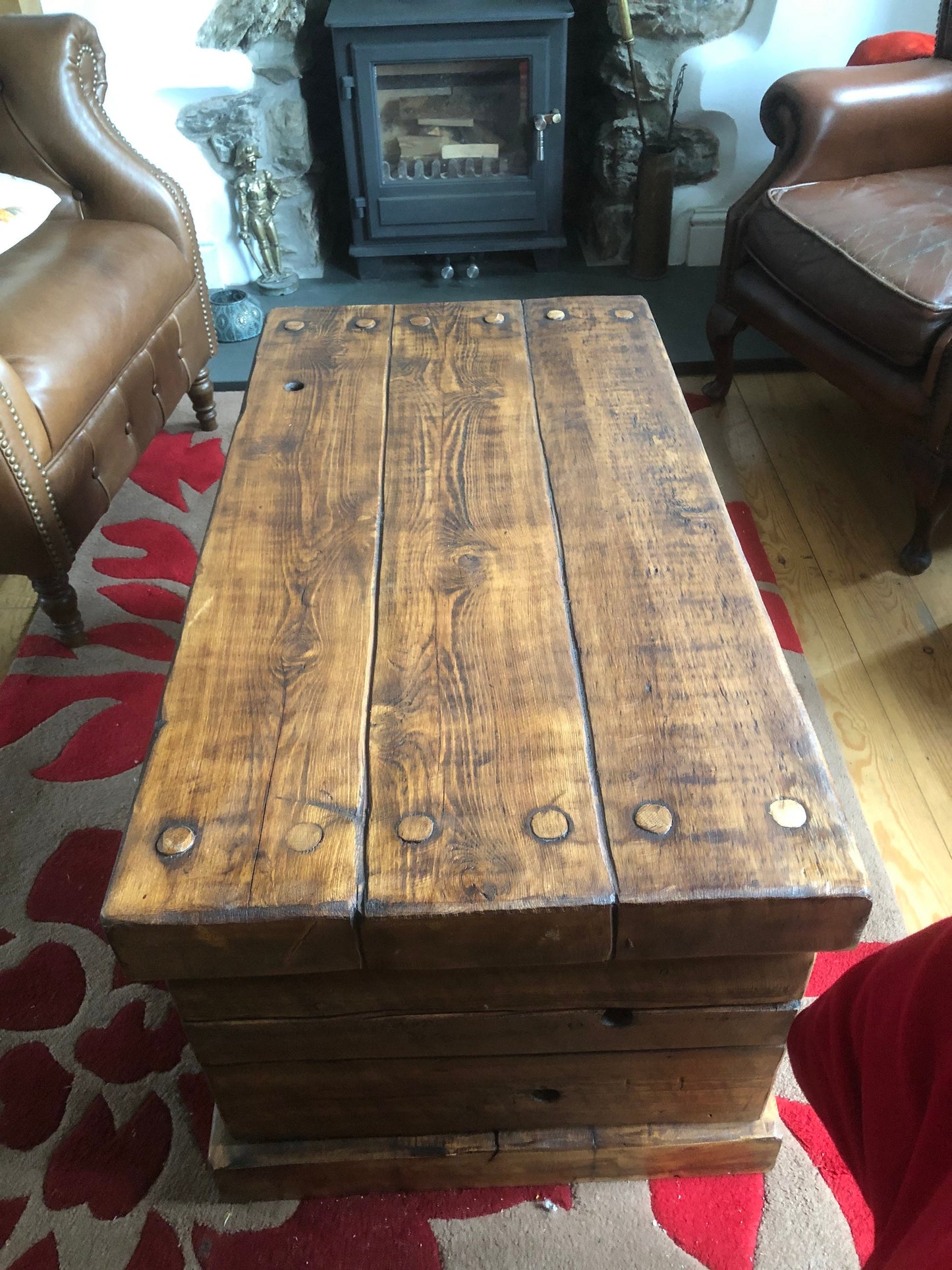 Chunky rustic coffee table made from reclaimed timber