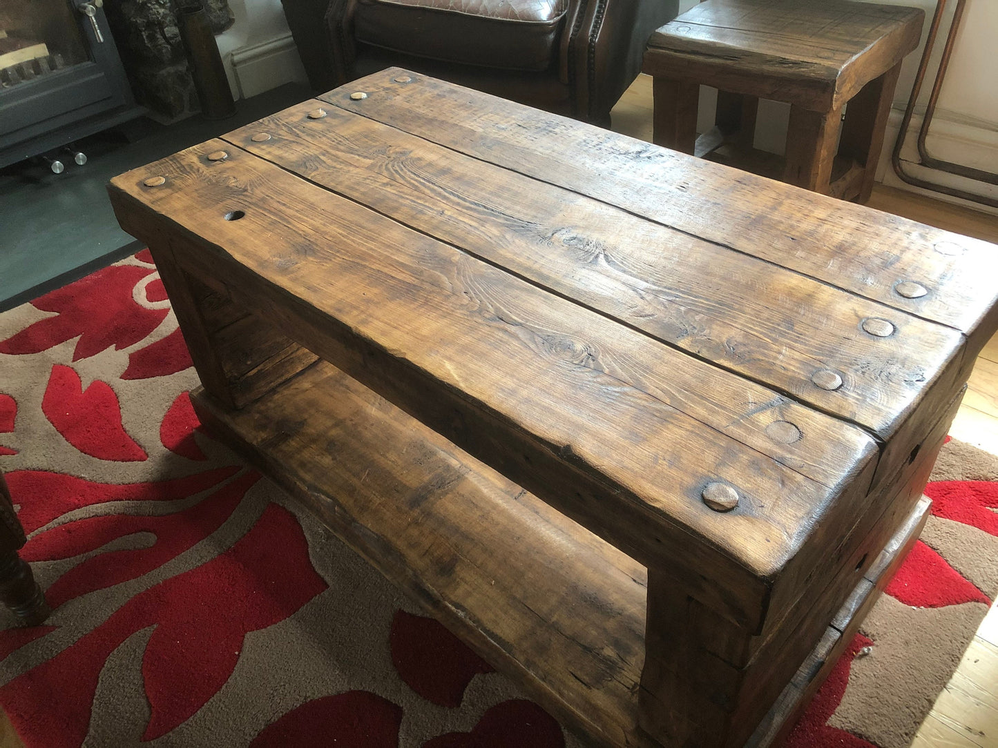 Chunky rustic coffee table made from reclaimed timber