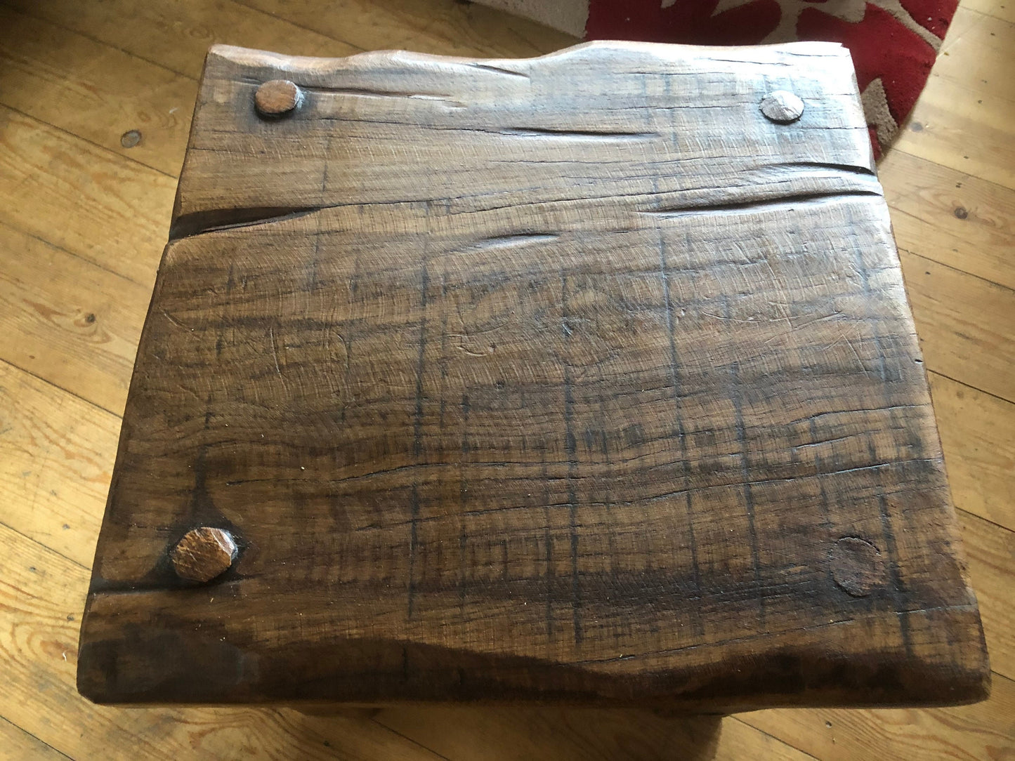 Stool side table made from reclaimed oak