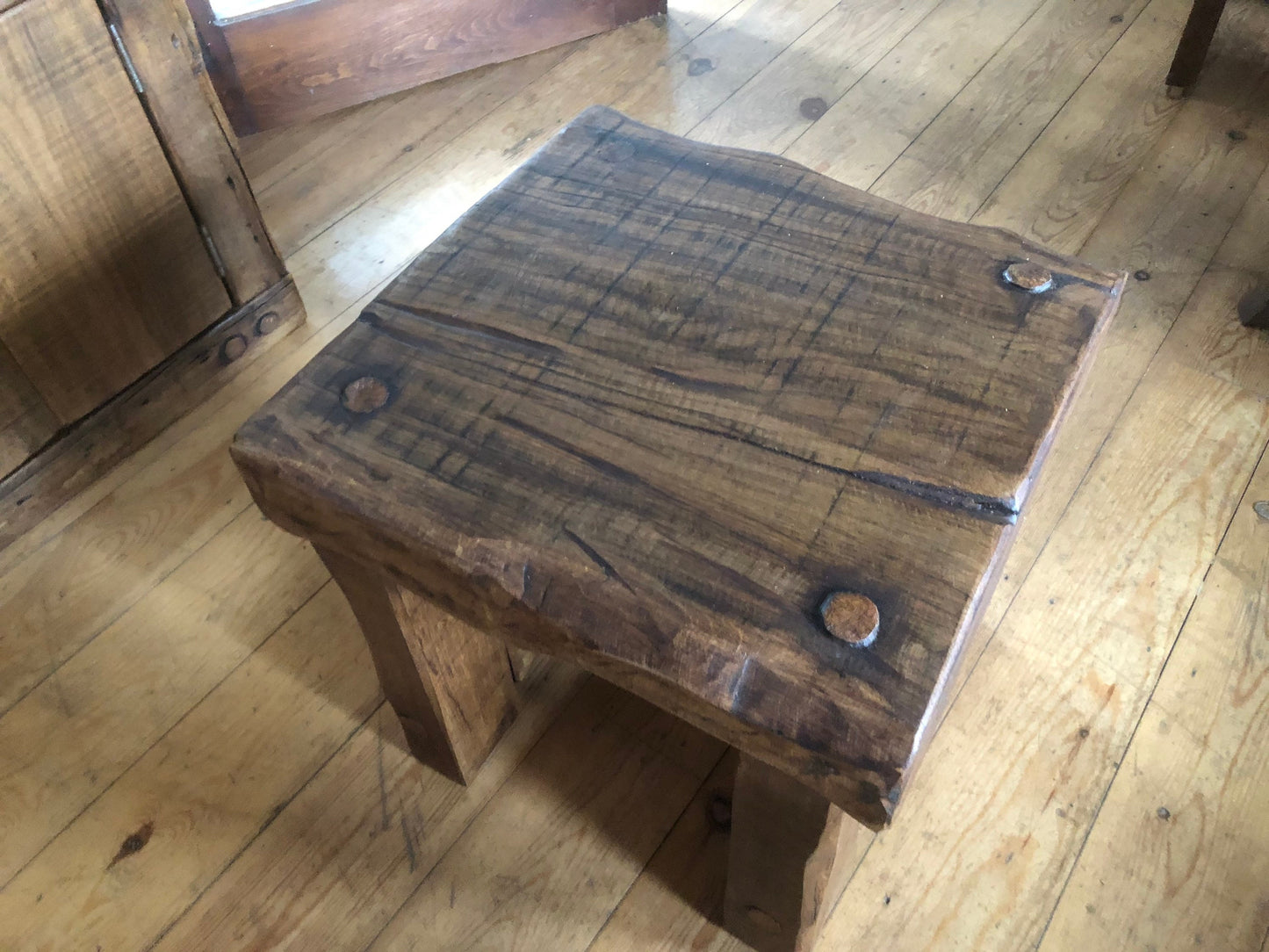 Stool side table made from reclaimed oak