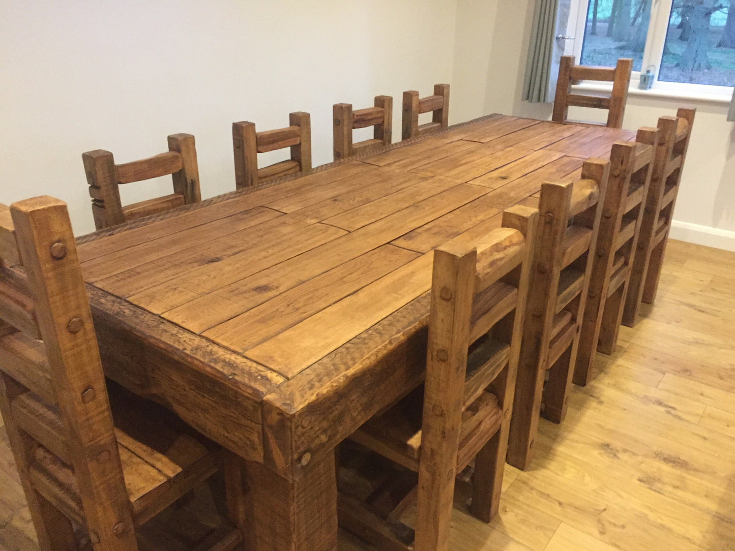 Chunky French oak dining table set