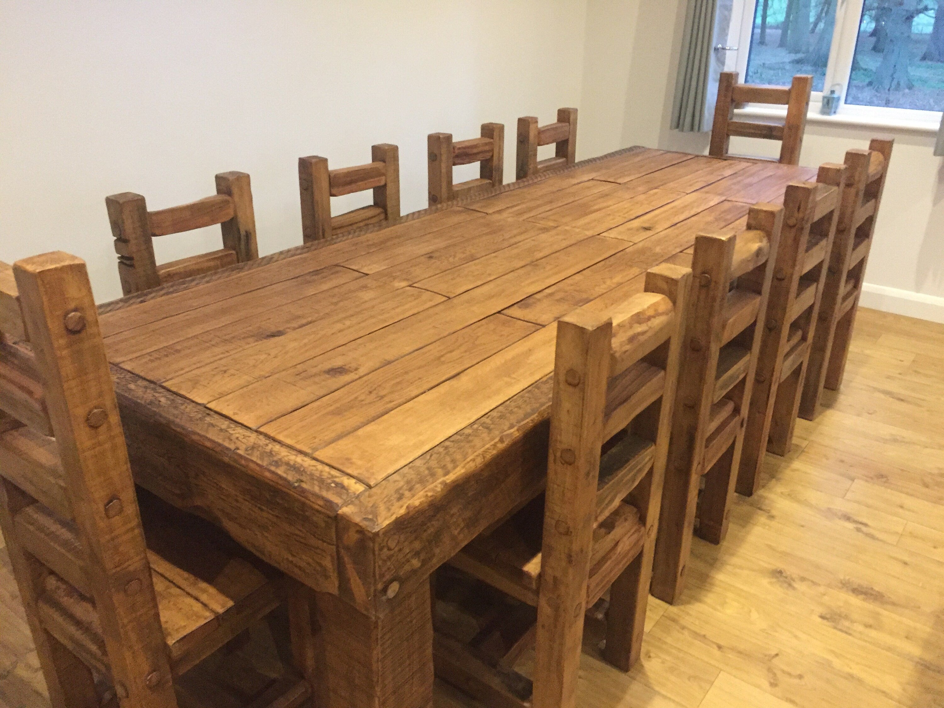 Chunky Reclaimed French Oak Dining Table Set