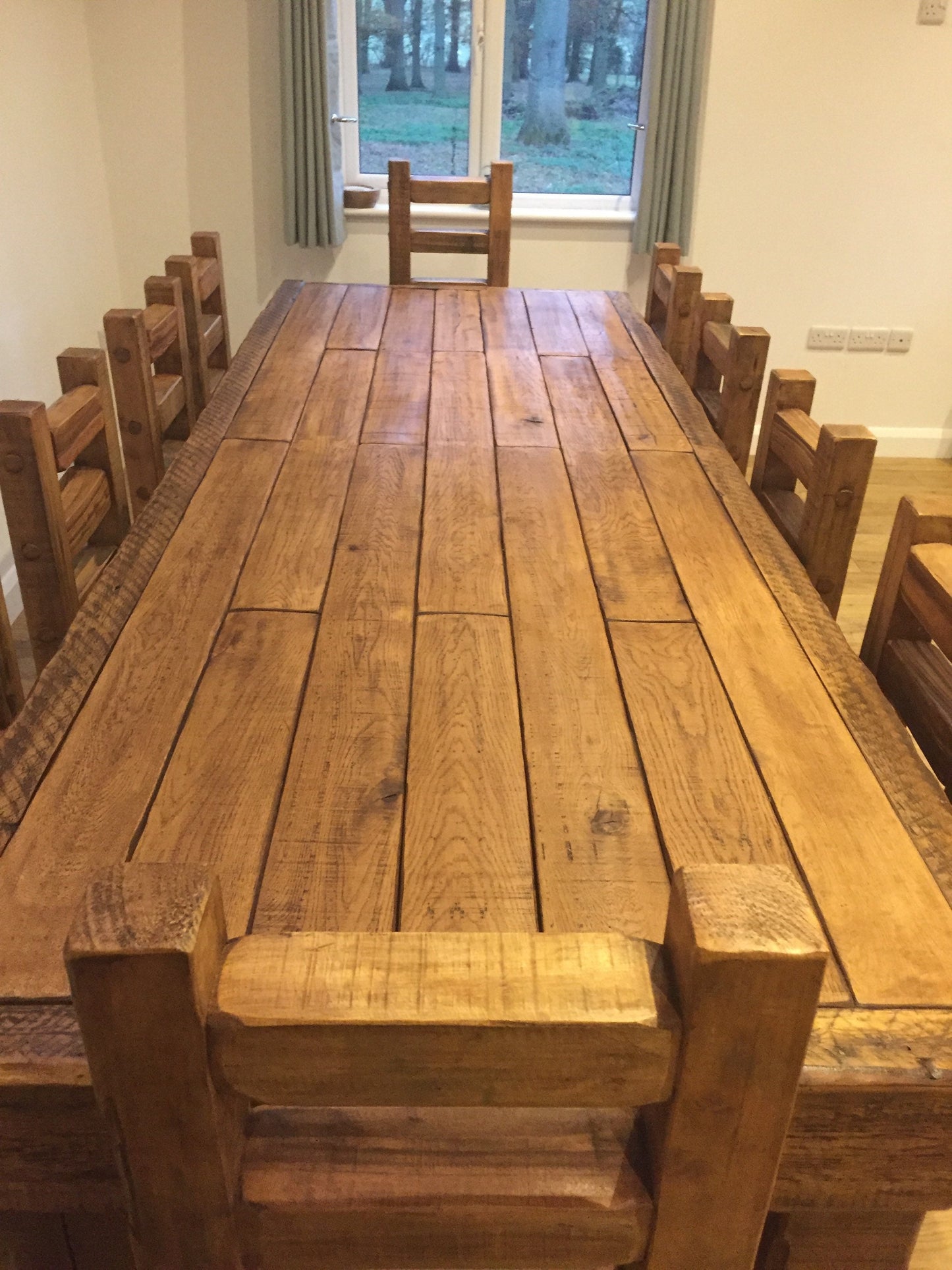 Chunky French oak dining table set