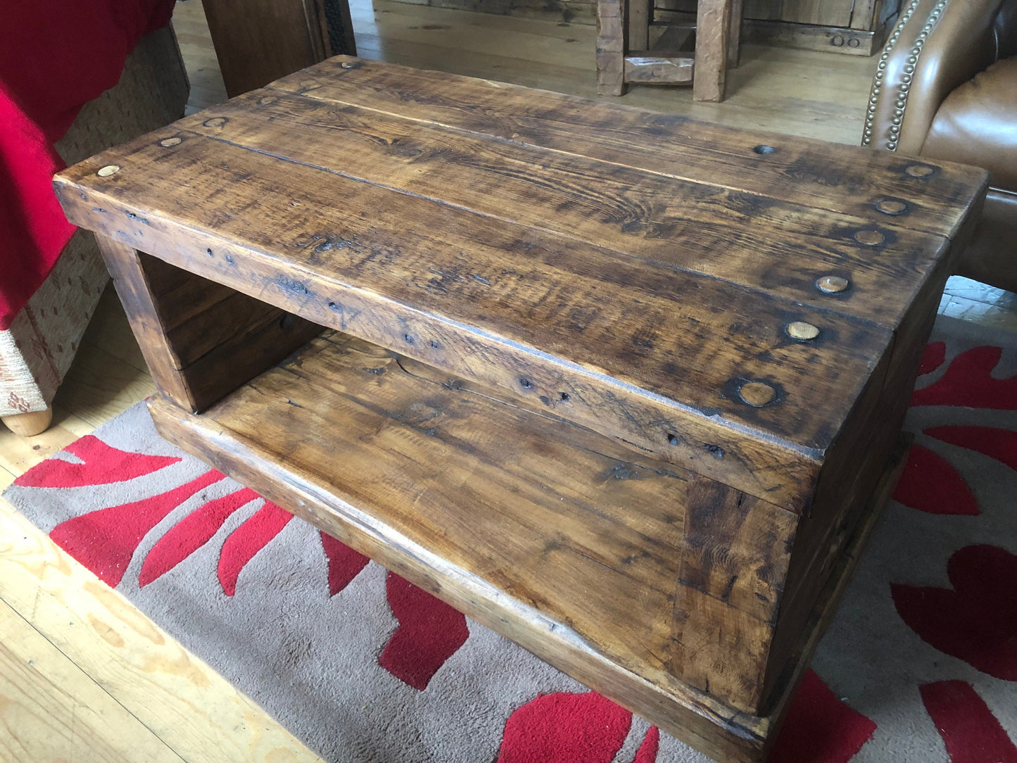 Chunky rustic coffee table made from reclaimed timber