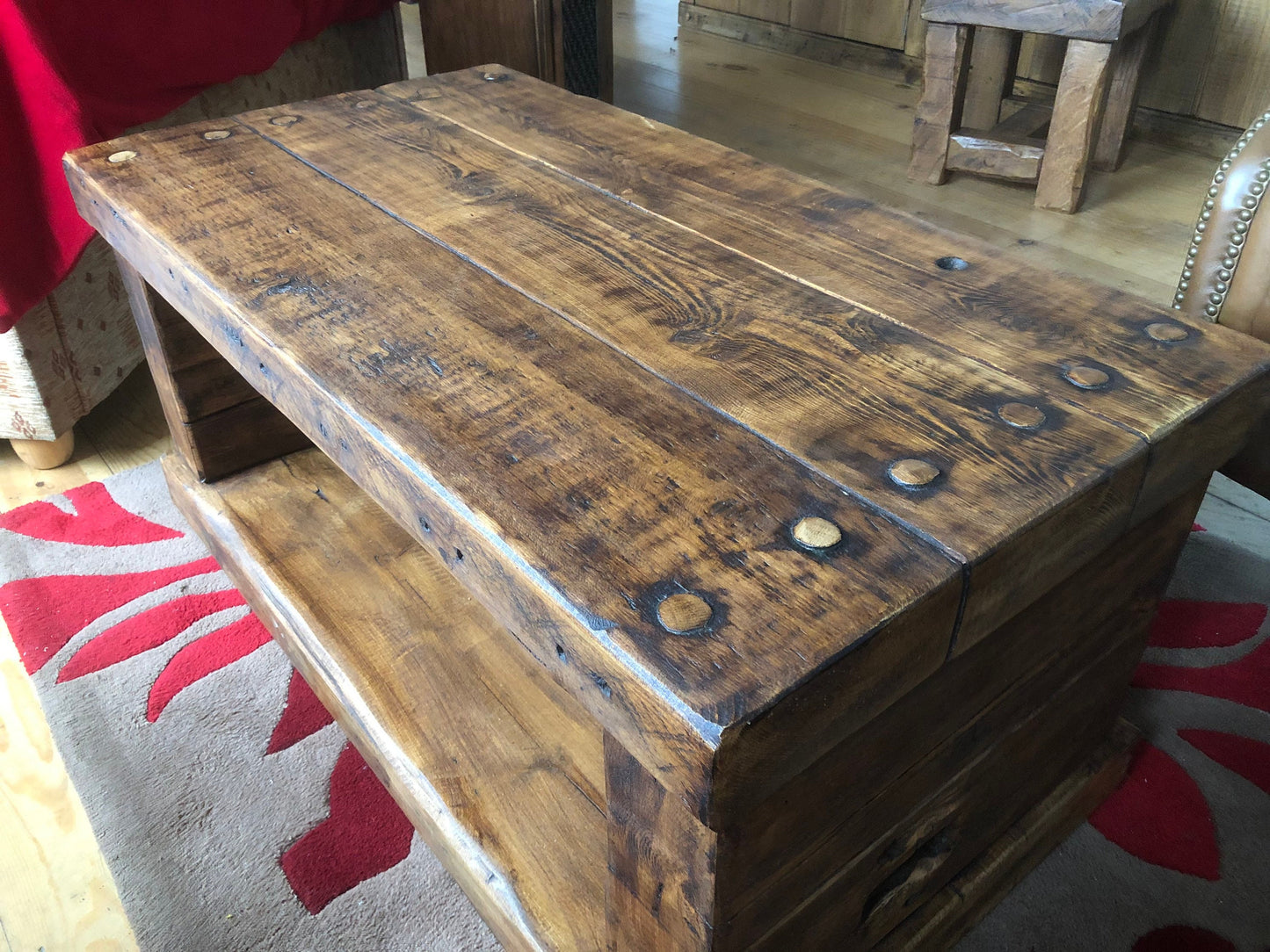 Chunky rustic coffee table made from reclaimed timber