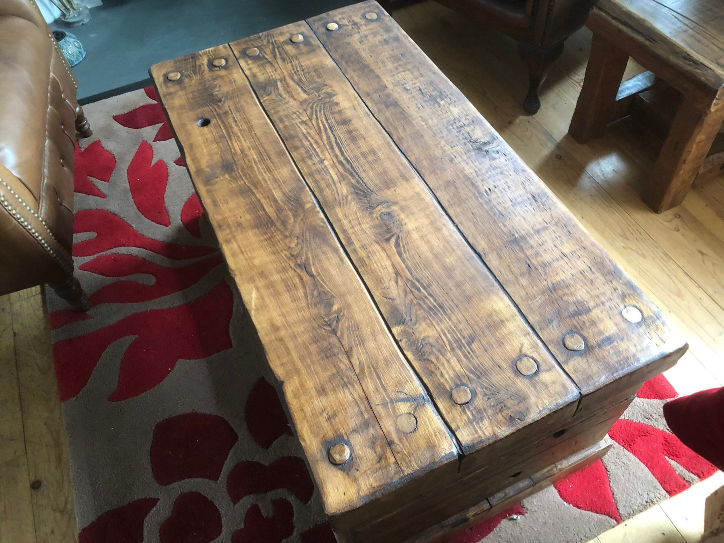 Chunky rustic coffee table made from reclaimed timber