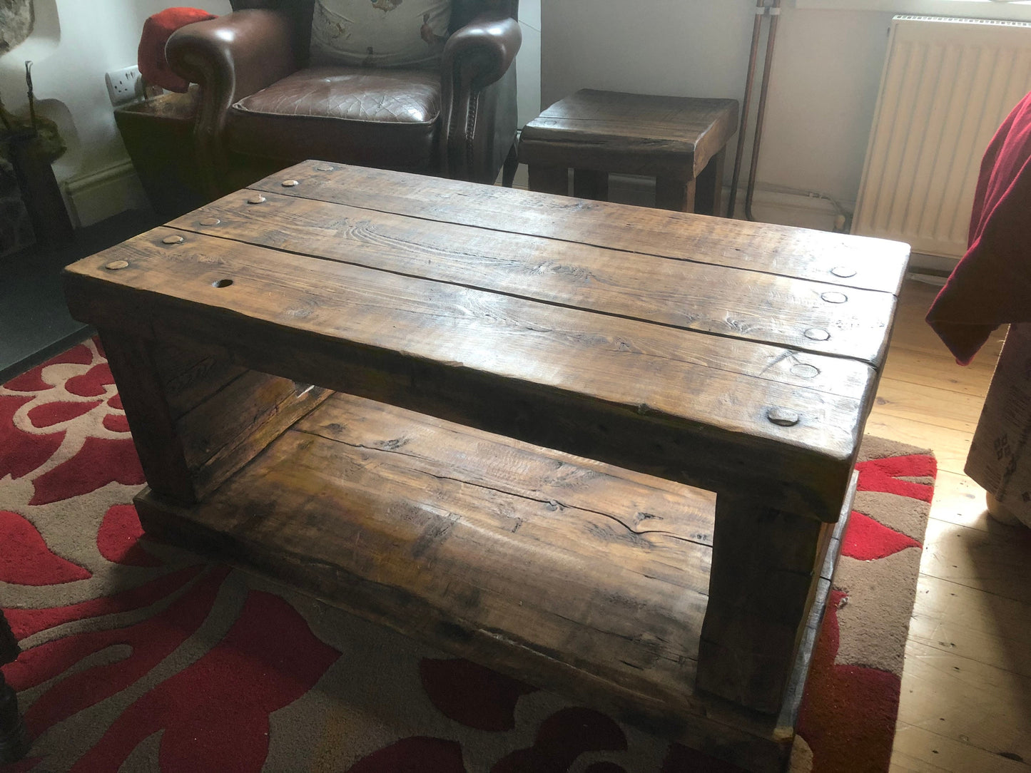 Chunky rustic coffee table made from reclaimed timber