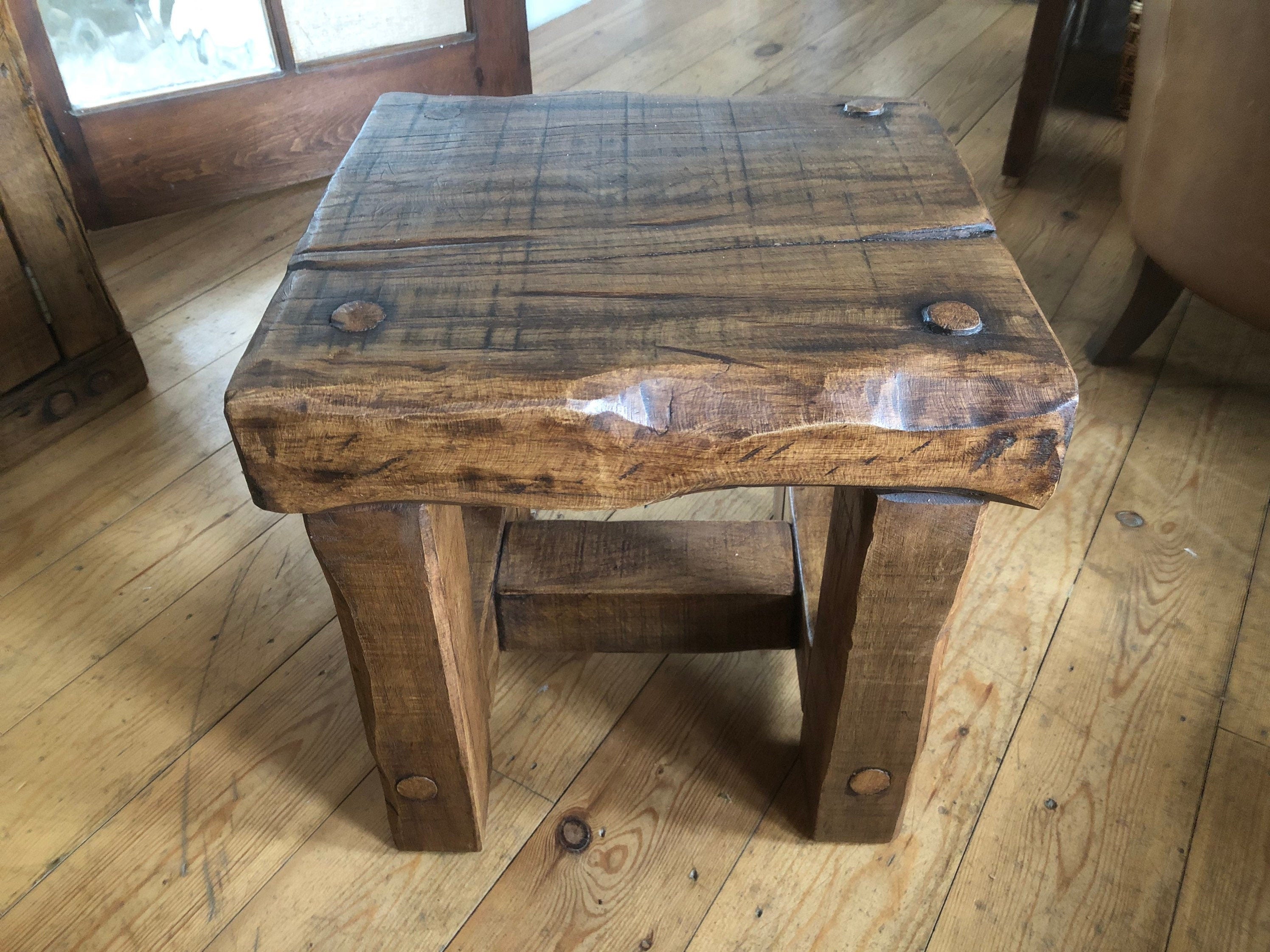 Handcrafted Reclaimed Oak Stool & Side Table