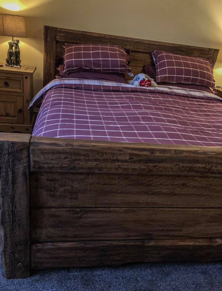 Handmade Rustic Reclaimed French Oak Double Bed Frame