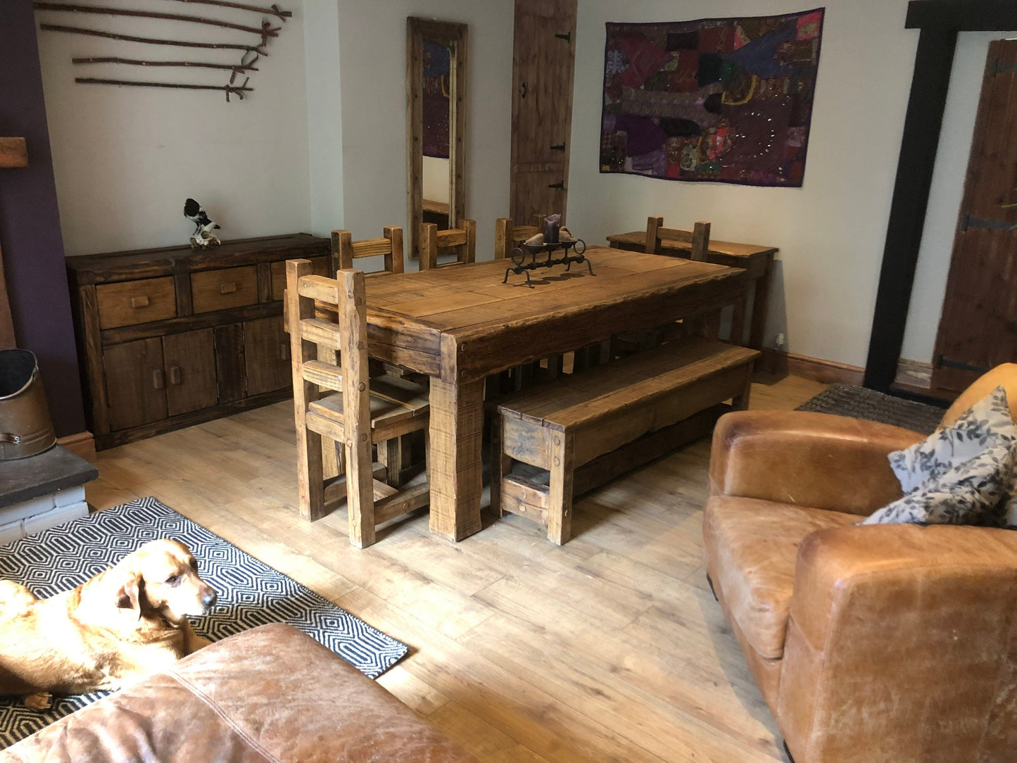 Handmade rustic French oak dining set