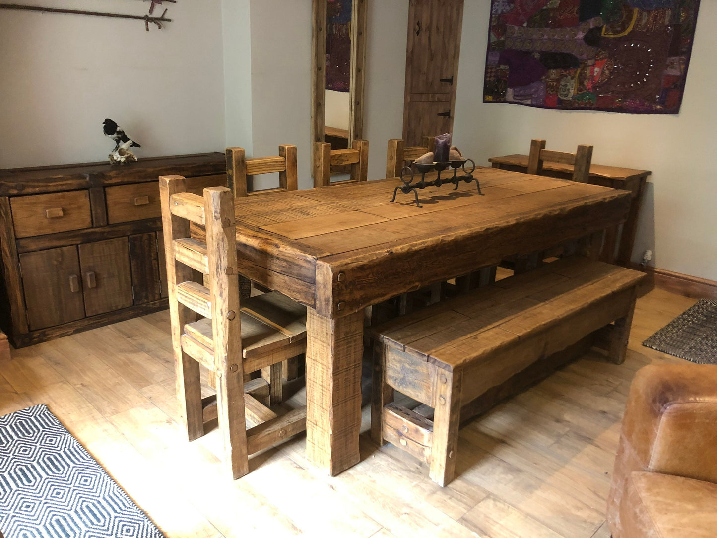 Handmade rustic French oak dining set