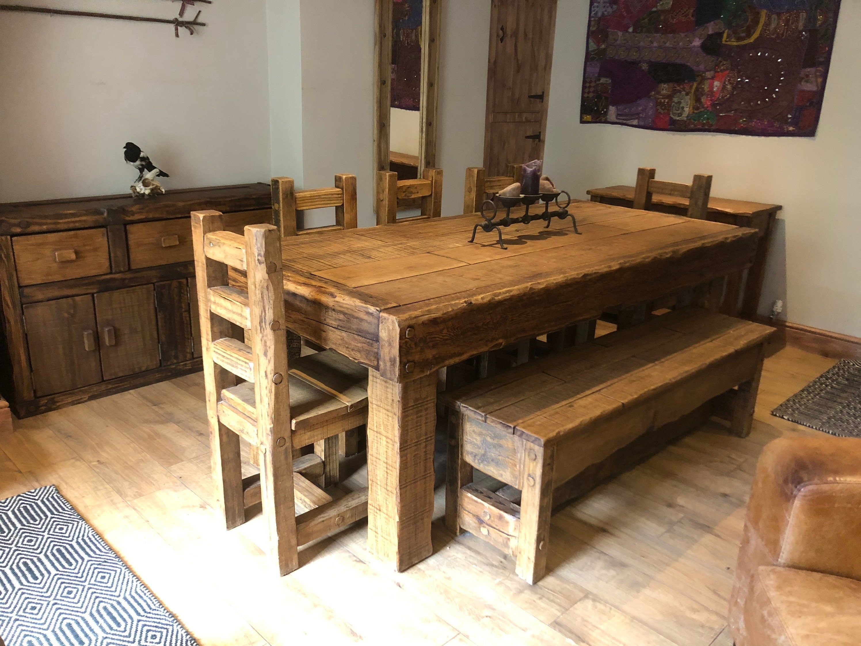 Handmade Rustic Reclaimed French Oak Dining Set