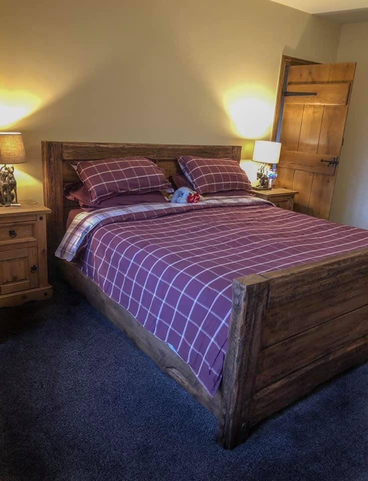 Handmade Rustic Reclaimed French Oak Double Bed Frame