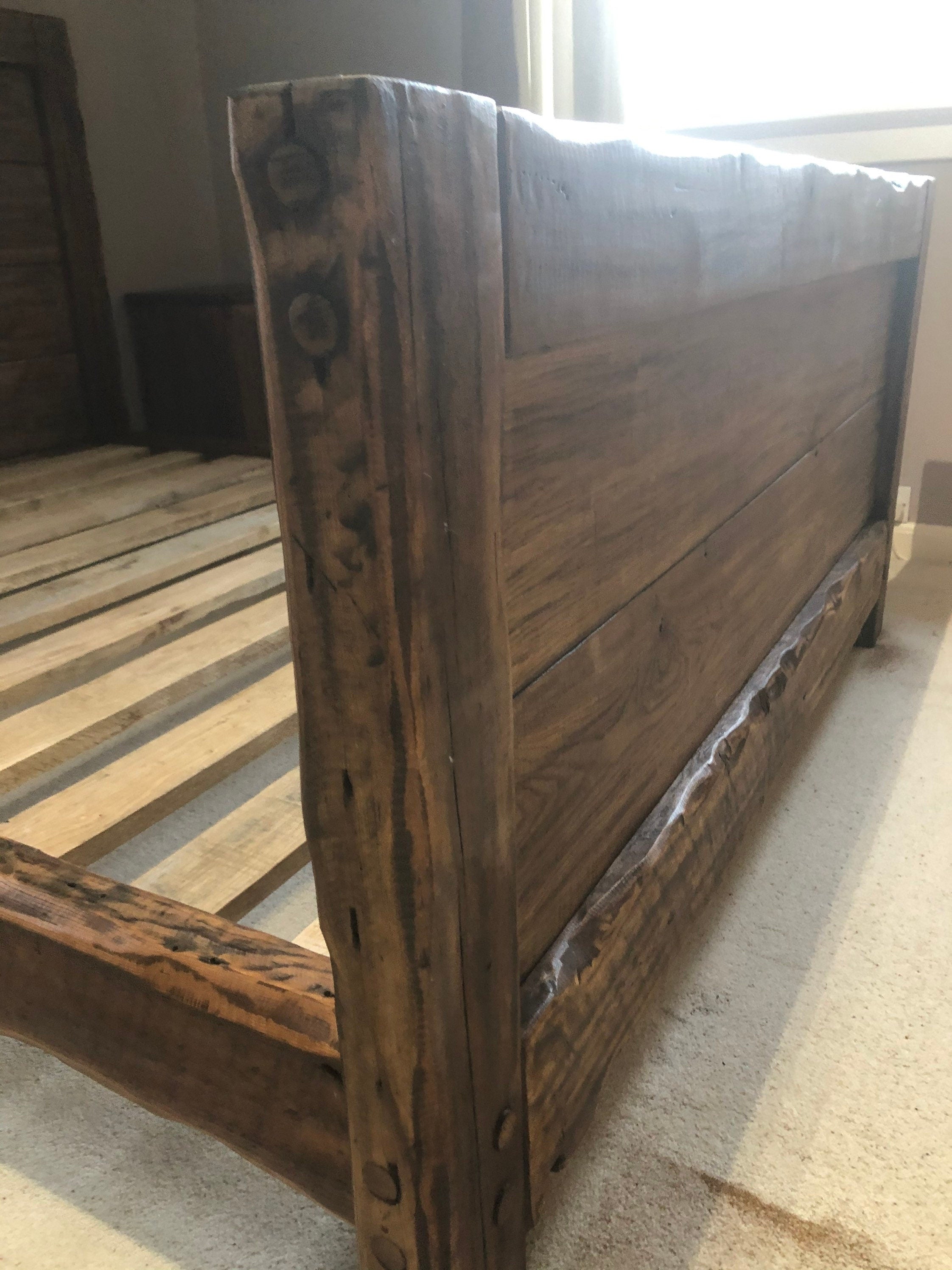 Handmade Rustic Reclaimed French Oak Double Bed Frame