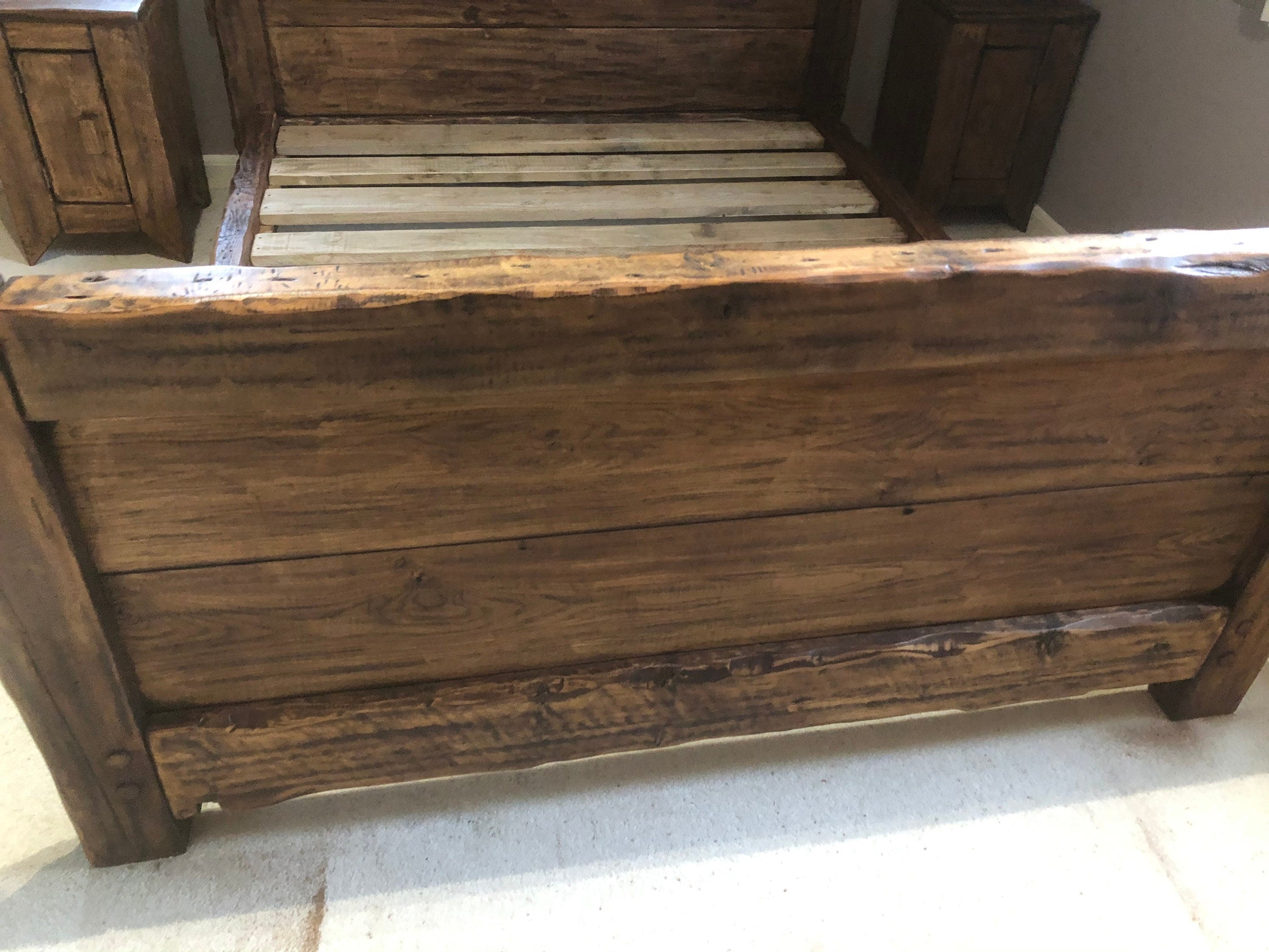 Handmade Rustic Reclaimed French Oak Double Bed Frame