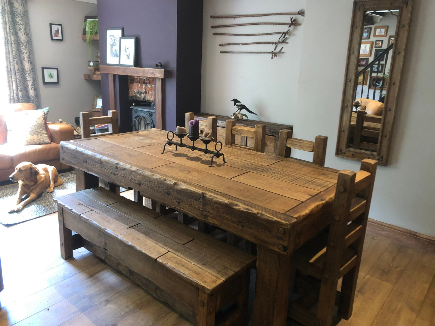 Handmade rustic French oak dining set