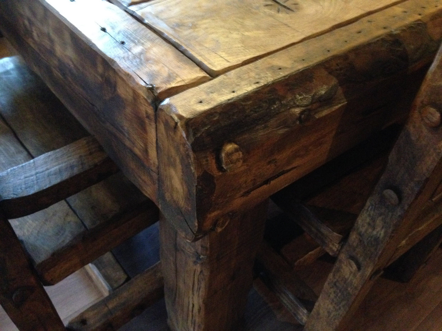 Handmade rustic French oak dining set