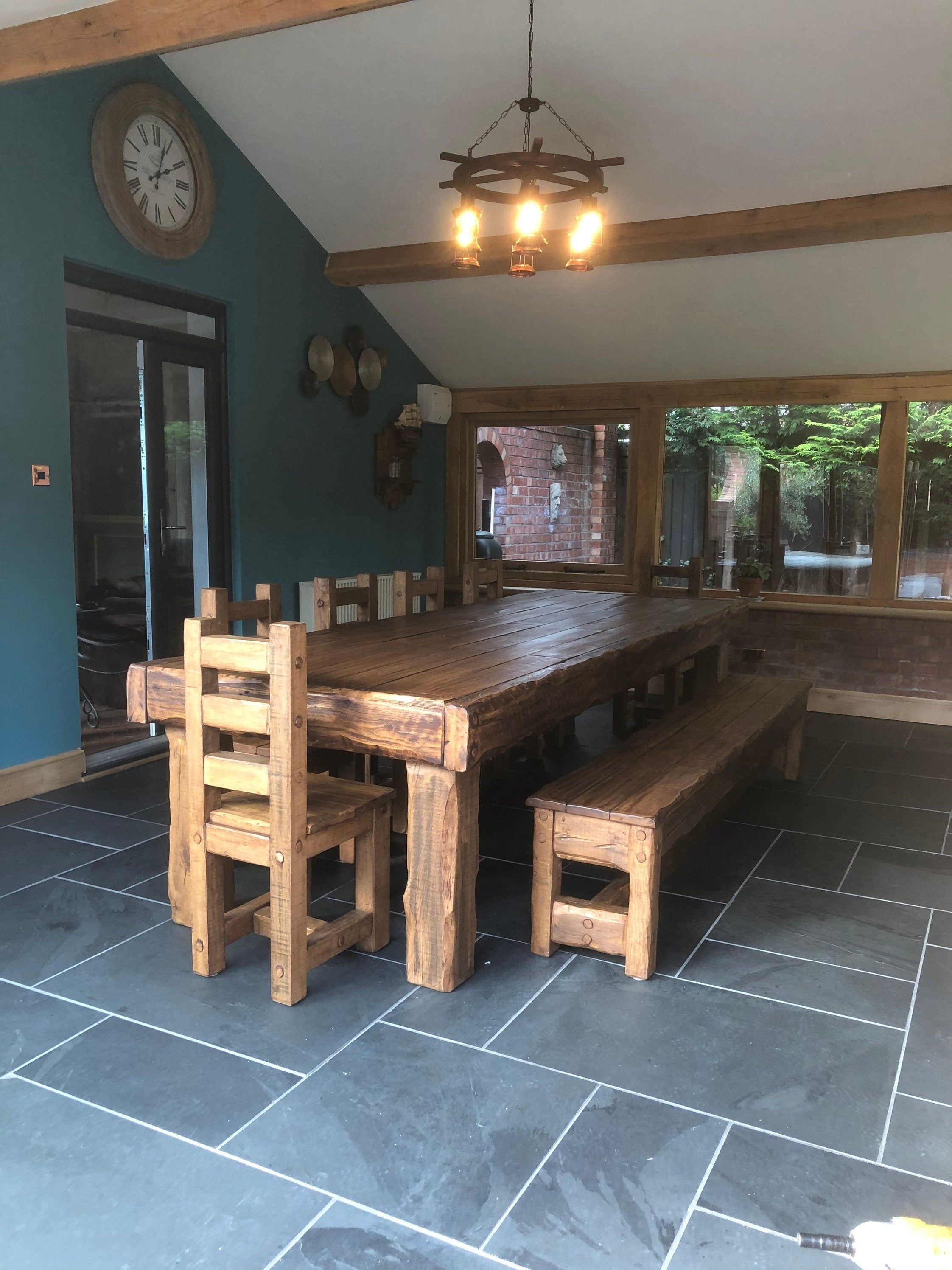 Handmade Rustic Reclaimed French Oak Dining Set